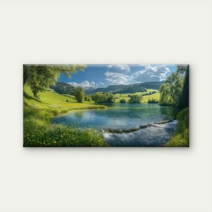 Lush Greenery & Blue Sky Lake Wall Art Canvas Office Home Room Framed 120x60cm