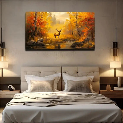 Bohemian Autumn Elk Landscape Wall Art Canvas Office Home Room Framed 120x60cm