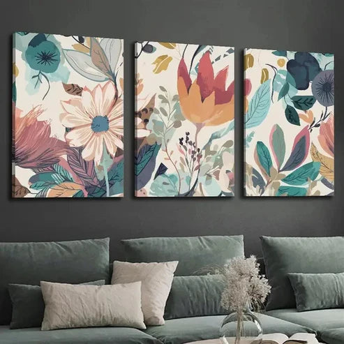 3pcs Vibrant Abstract Floral Wall Art Set Canvas Unframed - High Quality Print 100% Australian Made Wall Canvas - Bella Home Decor