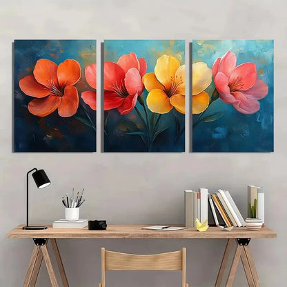 3pcs Spring Floral Vibrant Freesia Flower Metal Print Ready to Hang Art