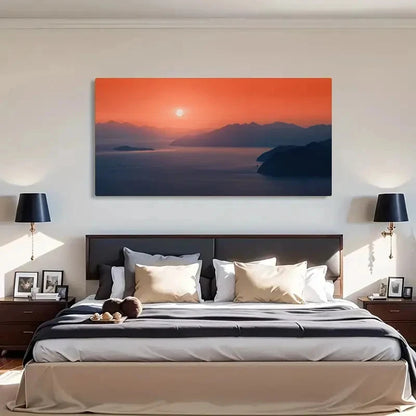 Orange Sunset - Vintage Wall Art Canvas Office Home Room Framed 120x60cm