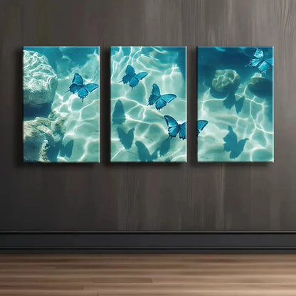 3pcs Blue Butterfly Modern Decor Wall Art Set Canvas Framed 60x90cm - High Quality Print 100% Australian Made Wall Canvas Ready to Hang - Bella Home Decor