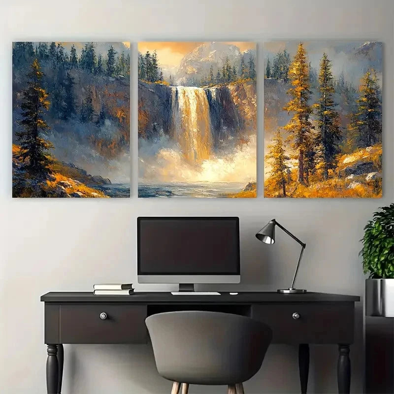 3pcs Yellowstone National Park Pine Trees Design Wall Art Set Canvas Framed 40x60cm - High Quality Print 100% Australian Made Wall Canvas Ready to Hang - Bella Home Decor