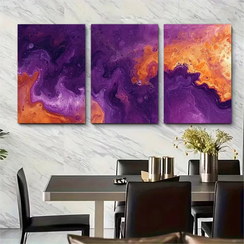 3pcs Abstract Marbling Ink Print Vibrant Metal Print Ready to Hang Art - Bella Home Decor