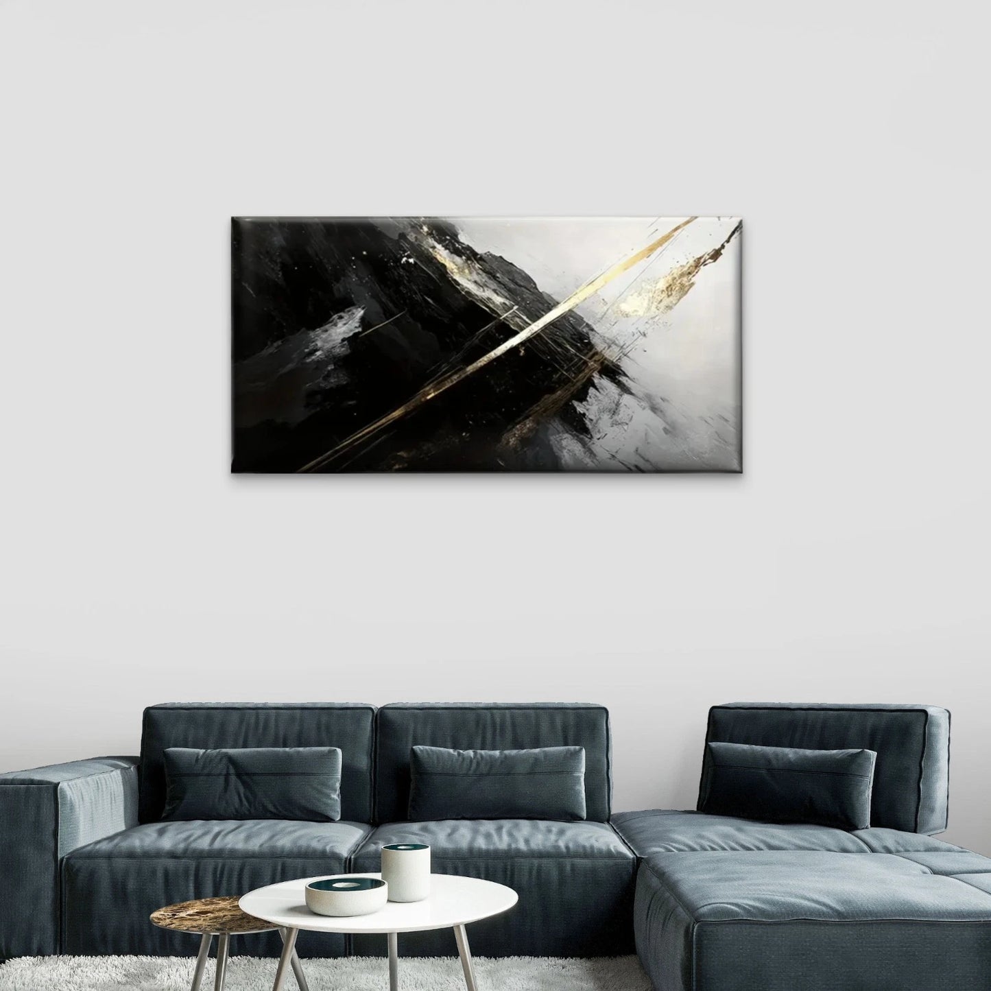 Black And White Abstract Wall Art Canvas Office Home Room Framed 120x60cm - Bella Home Decor