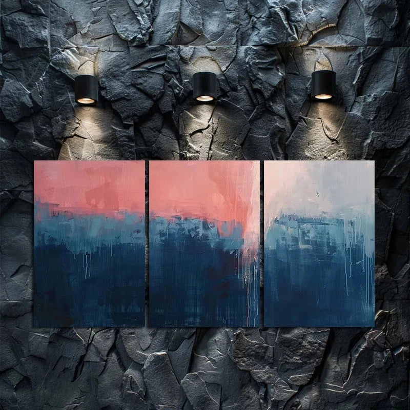 3pcs Dark Blue to Pink Gradient Abstract Design Metal Print Ready to Hang Art - Bella Home Decor