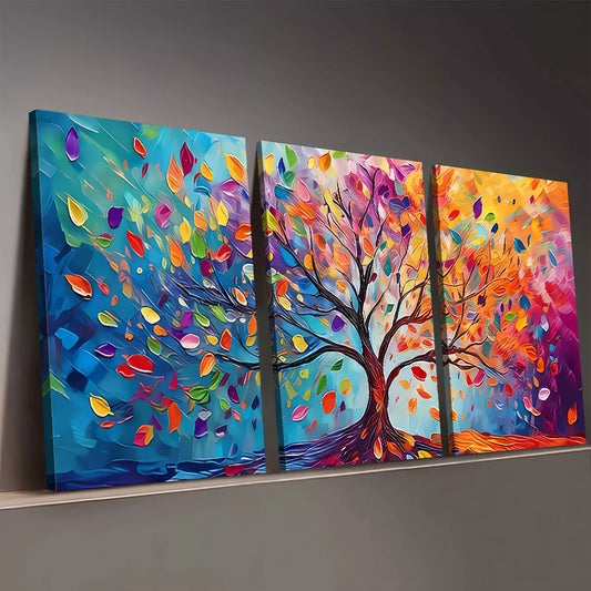 3pcs Artistic Tree of Life Colorful Paintings Wall Art Set Canvas Framed 50x70cm - High Quality Print 100% Australian Made Wall Canvas Ready to Hang