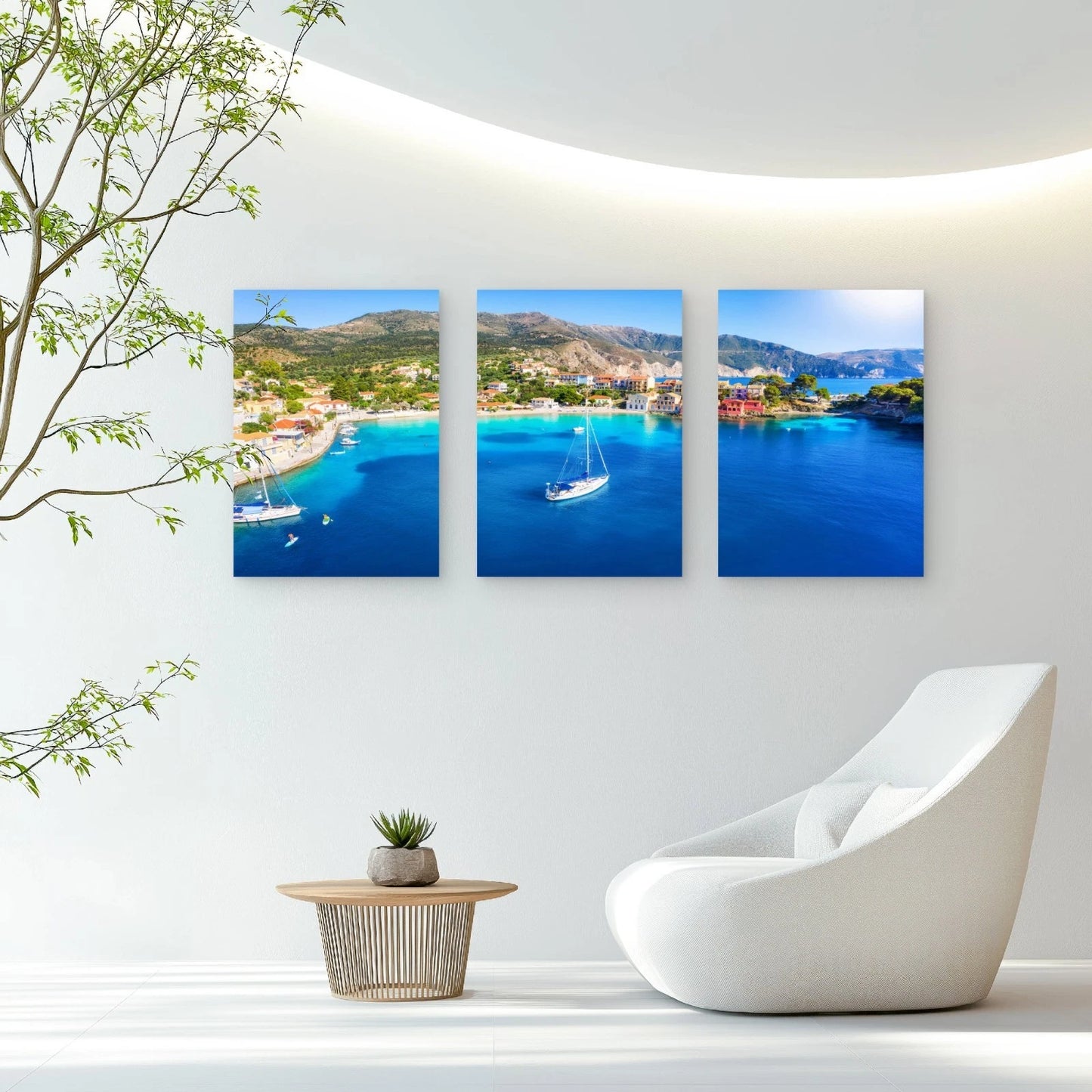 3pcs Colorful Houses Of Assos Village Bay Wall Art Set Canvas Framed 60x90cm - High Quality Print 100% Australian Made Wall Canvas Ready to Hang - Bella Home Decor