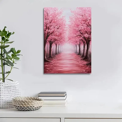 Cherry Blossom Forest Vibrant Pink Blooming Painting 40x60cm Metal Print Ready to Hang - Bella Home Decor