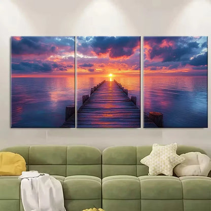 3pcs Pier at Dusk Metal Print Ready to Hang Art