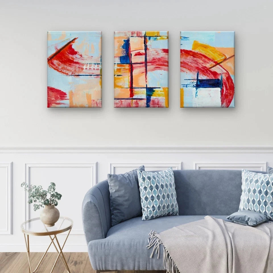 3pcs Modern Abstract Expressionism Brushstrokes Wall Art Set Canvas Framed 60x90cm - High Quality Print 100% Australian Made Wall Canvas Ready to Hang