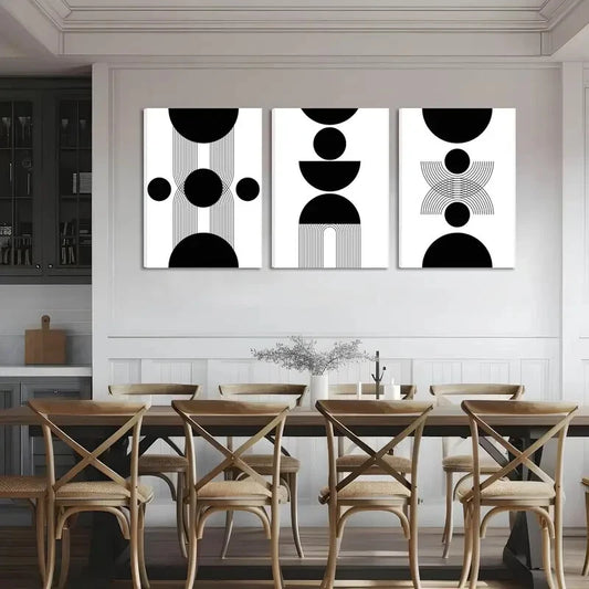 3pcs Black and White Minimalist Abstract Metal Print Ready to Hang Art