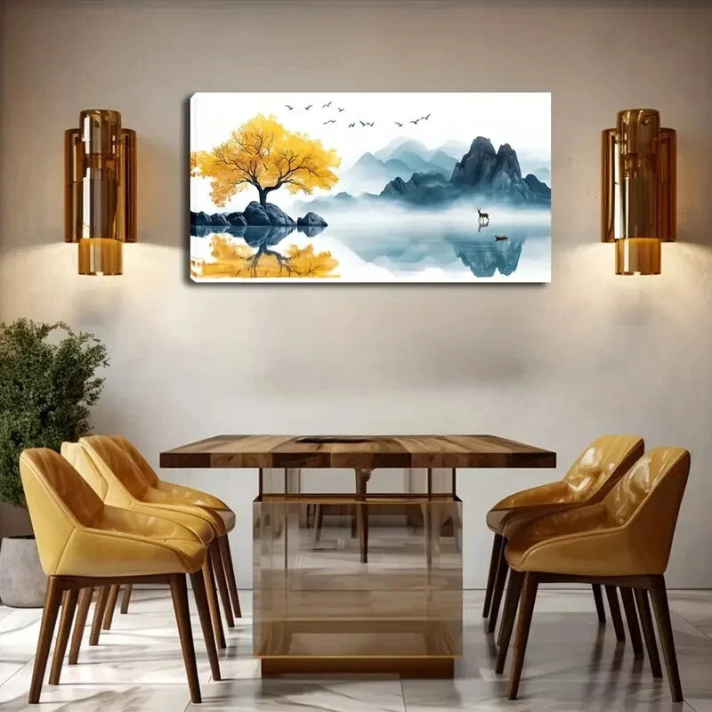 Deer Walking Surface Lake Wall Art Canvas Office Home Room Framed 120x60cm - Bella Home Decor
