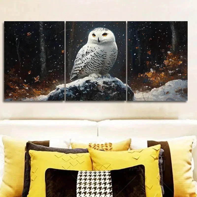 3pcs Snowy Owl in Forest Wall Art Set Canvas Framed 60x90cm - High Quality Print 100% Australian Made Wall Canvas Ready to Hang