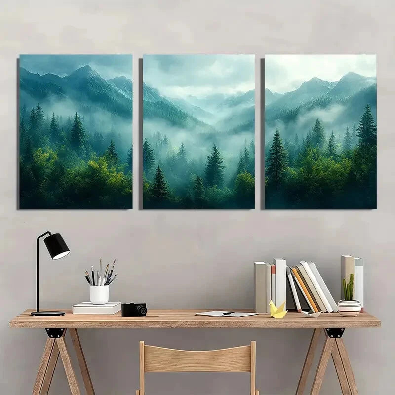 3pcs Appalachian Mountains Watercolor Painting Metal Print Ready to Hang Art - Bella Home Decor