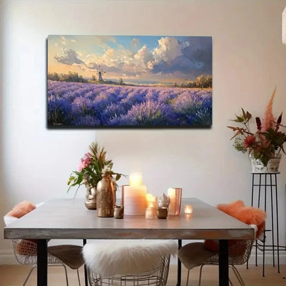 Serene Lavender Field Wind Wall Art Canvas Office Home Room Framed 120x60cm