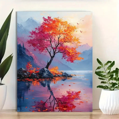 Beautiful Minimalist Vibrant Autumn Landscape Painting 40x60cm Metal Print Ready to Hang