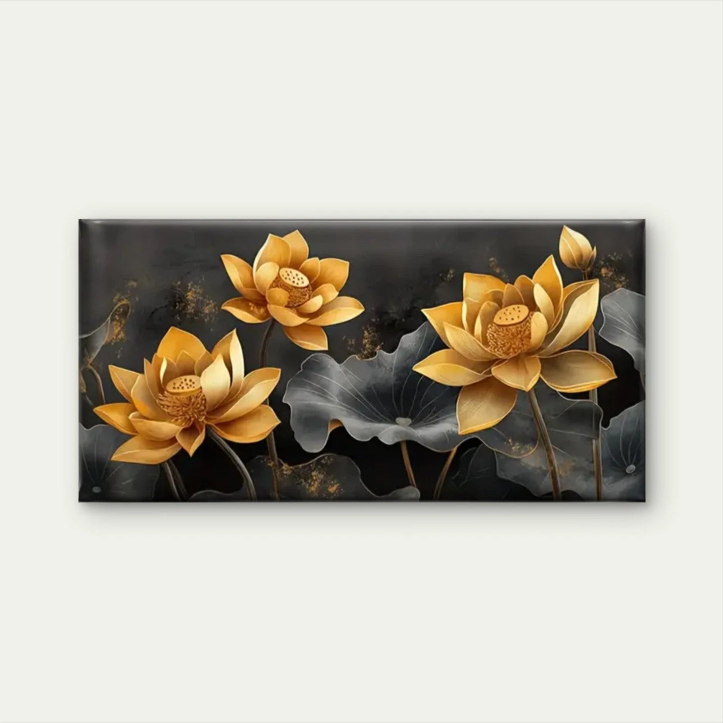 Lotus Yellow Dark Perfect Wall Art Canvas Office Home Room Framed 120x60cm