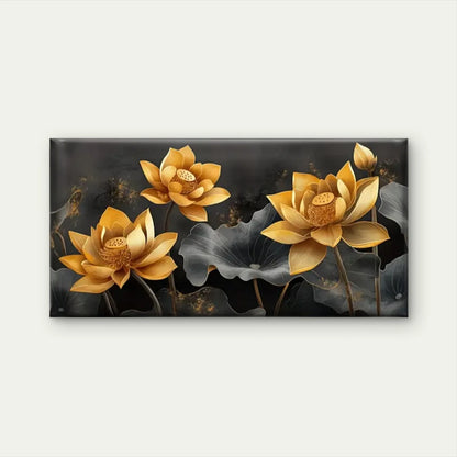 Lotus Yellow Dark Perfect Wall Art Canvas Office Home Room Framed 120x60cm