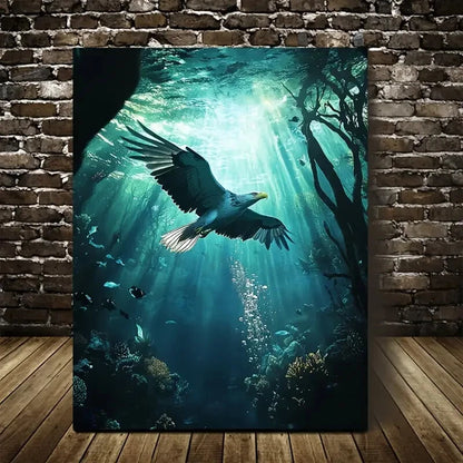 Majestic Eagle Underwater in Coral Reef Painting 40x60cm Metal Print Ready to Hang - Bella Home Decor