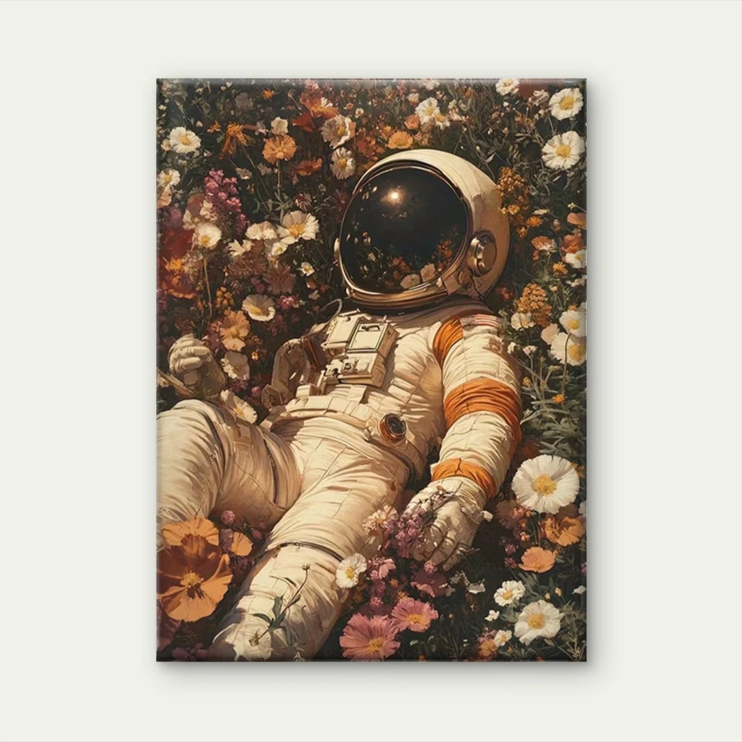 Astronaut in Flower Bed Metal Print Ready to Hang