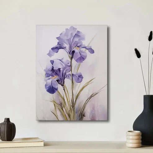 Beautiful Vintage Purple Iris Painting 60x90cm Metal Print Ready to Hang