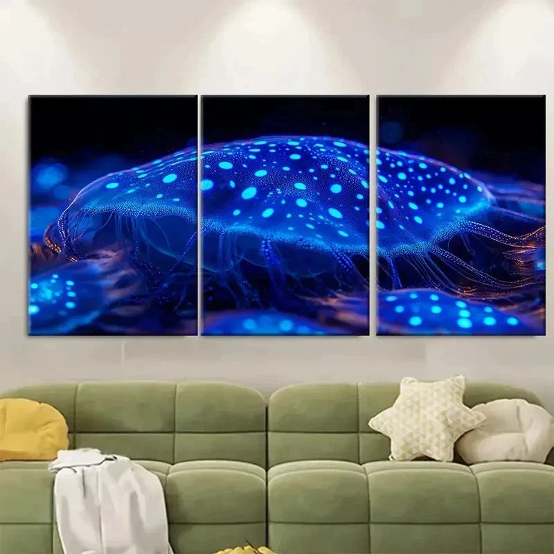 3pcs Neon Blue Spots Ocean Floor QS Wall Art Set Canvas Framed 40x60cm - High Quality Print 100% Australian Made Wall Canvas Ready to Hang