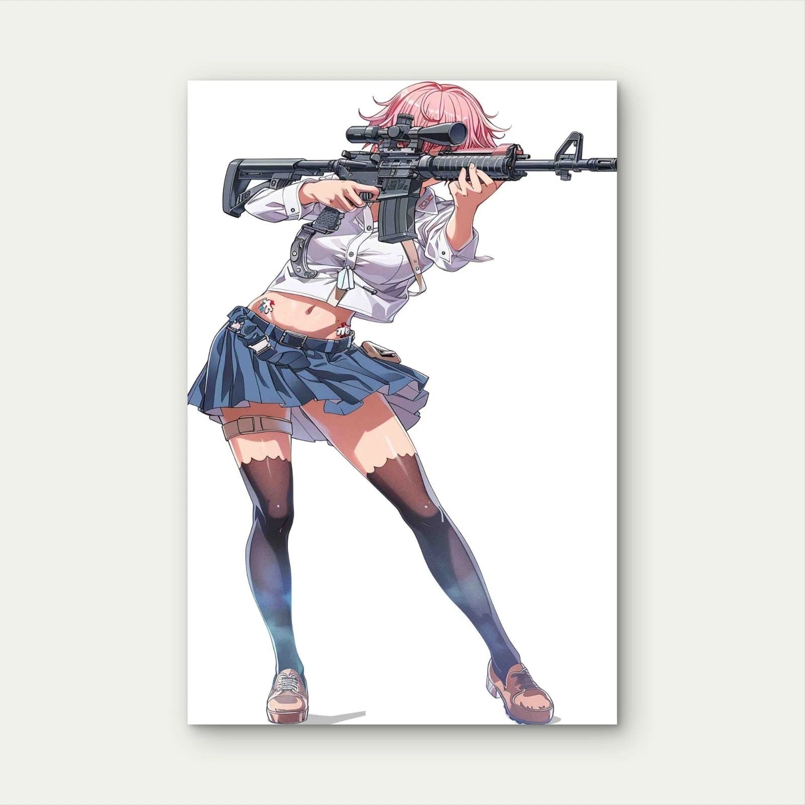 Anime Girl Aiming With A Gun 60×90cm Metal Print Ready to Hang