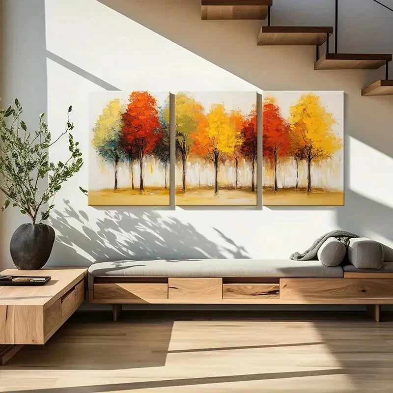 3pcs Autumn Trees Colorful Landscape Abstract Art Metal Print Ready to Hang Art - Bella Home Decor