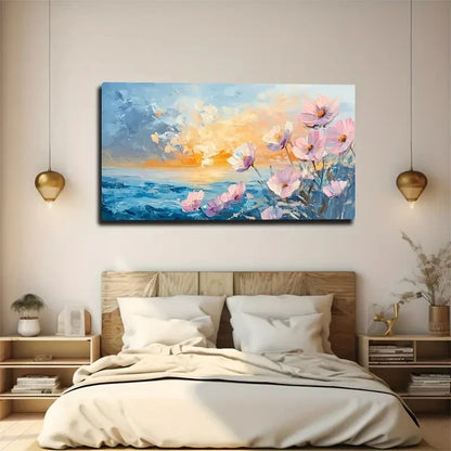 Light Pink Flowers Blooming Wall Art Canvas Office Home Room Framed 120x60cm