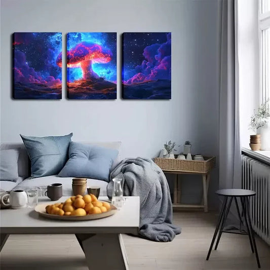 3pcs A Magical, Glowing Mushroom Wall Art Set Canvas Framed 60x90cm - High Quality Print 100% Australian Made Wall Canvas Ready to Hang