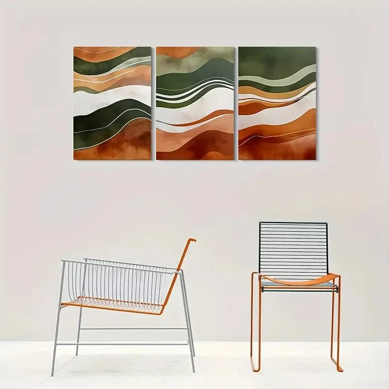 3pcs Abstract Wave Patterns Triptych Metal Print Ready to Hang Art - Bella Home Decor