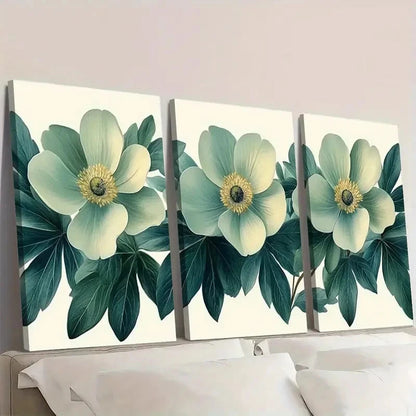 3pcs Vintage Green Botanical Floral ER  Wall Art Set Canvas Framed 60x90cm - High Quality Print 100% Australian Made Wall Canvas Ready to Hang