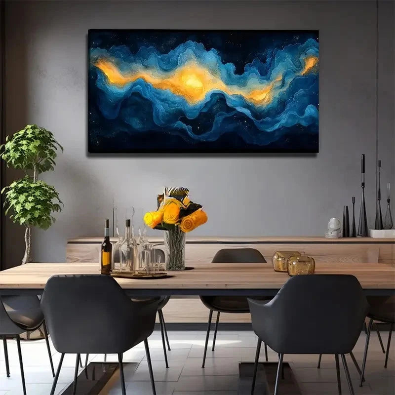 Bohemian Style Blue Smoke Wall Art Canvas Office Home Room Framed 120x60cm