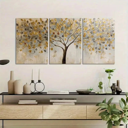 3pcs Abstract Painting of a Money Tree Poster Metal Print Ready to Hang Art - Bella Home Decor