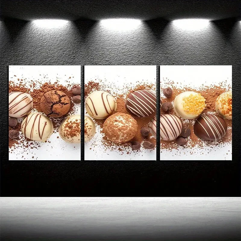 3pcs Vibrant Chocolate-Themed Illustration Metal Print Ready to Hang Art - Bella Home Decor