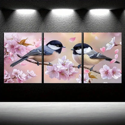 3pcs Vibrant Birds on Pink Floral Branches Scene Metal Print Ready to Hang Art - Bella Home Decor