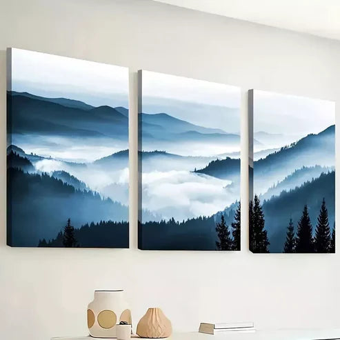 3pcs Featuring Artistic Misty Mountain Scenic Wall Art Canvas Unframed - High Quality Print 100% Australian Made Wall Canvas