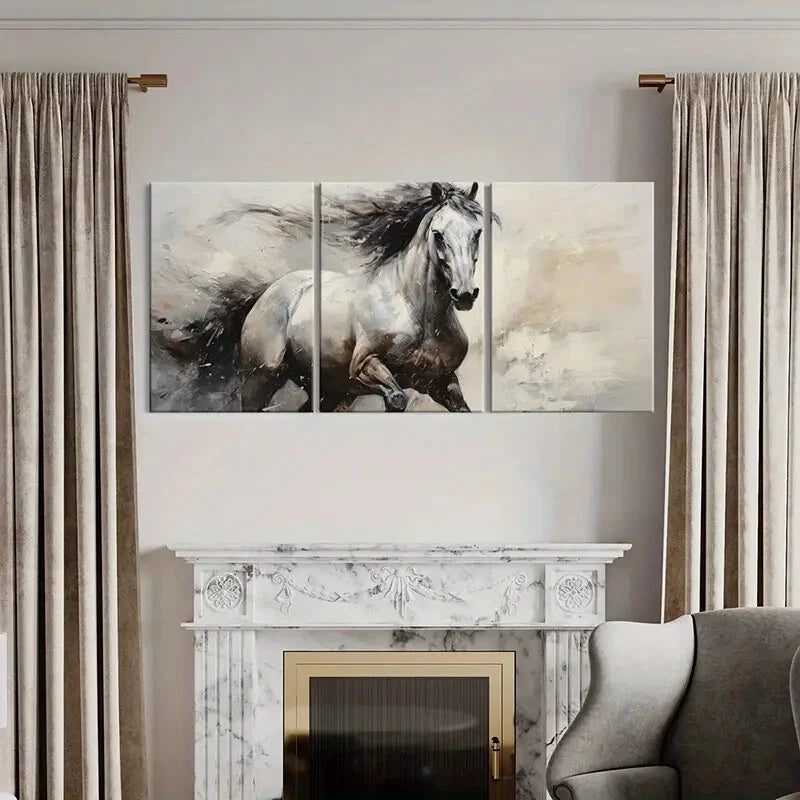 3pcs Elegant Horse Art Abstract Painting Metal Print Ready to Hang Art - Bella Home Decor