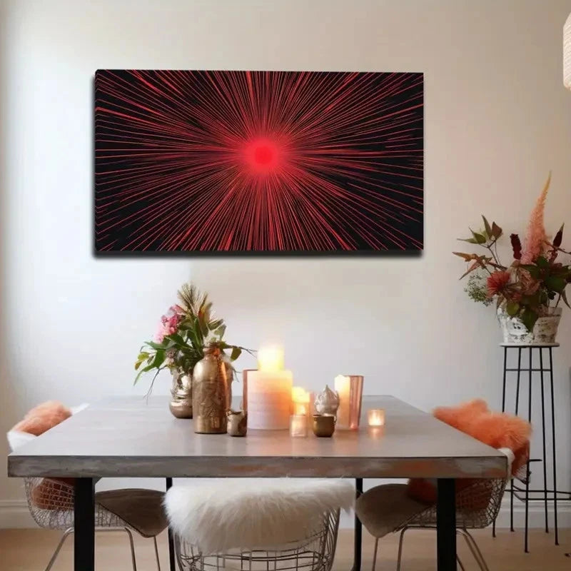 Vibrant Red Radiating Lines Wall Art Canvas Office Home Room Framed 120x60cm
