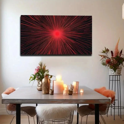 Vibrant Red Radiating Lines Wall Art Canvas Office Home Room Framed 120x60cm