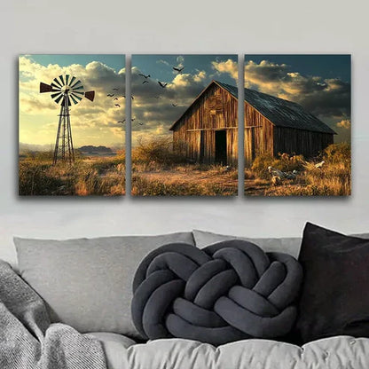 3pcs Barns And Windmills Scenery Nature Wall Art Set Canvas Unframed - High Quality Print 100% Australian Made Wall Canvas - Bella Home Decor