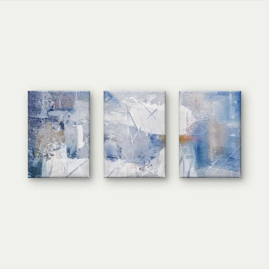 3pcs Blue and White Abstract Brushstroke Paint Wall Art Set Canvas Framed 40x60cm - High Quality Print 100% Australian Made Wall Canvas Ready to Hang