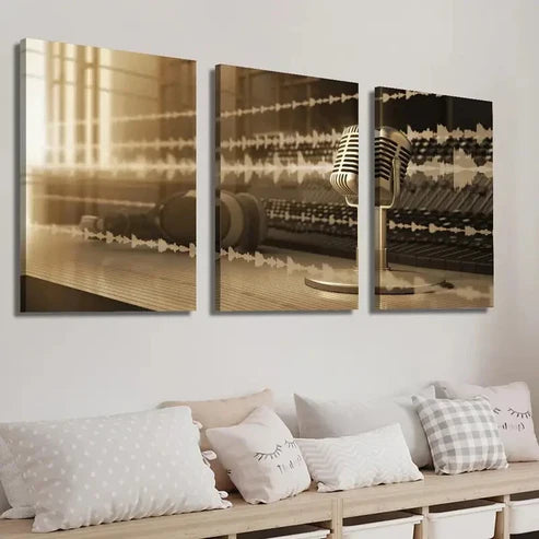 3pcs Music Microphone Decor Wall Art Set Canvas Unframed - High Quality Print 100% Australian Made Wall Canvas