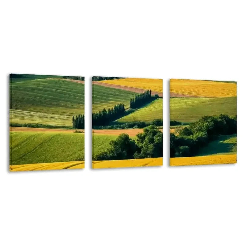 3pcs Green & Golden Farmland Landscape Wall Art Set Canvas Framed 50x70cm - High Quality Print 100% Australian Made Wall Canvas Ready to Hang