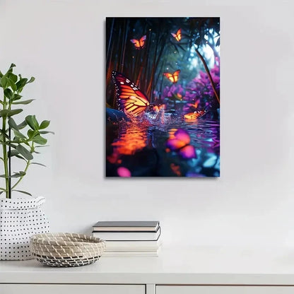 Vibrant Butterfly Splash Blues Purples Painting 40x60cm Metal Print Ready to Hang - Bella Home Decor
