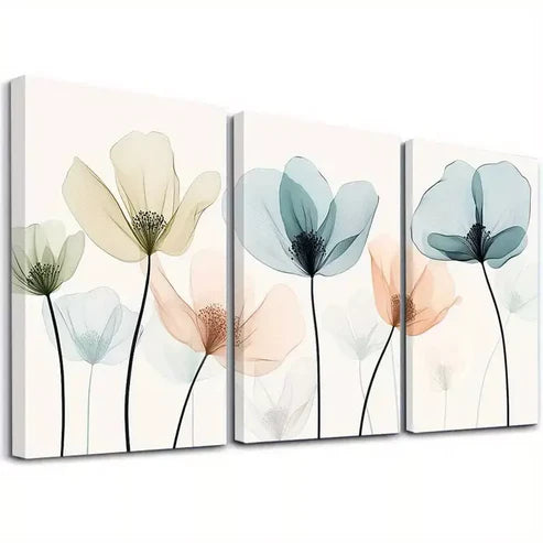 3pcs Modern Elegant Decorative Pastel Flowers Art Set Canvas Unframed - High Quality Print 100% Australian Made Wall Canvas