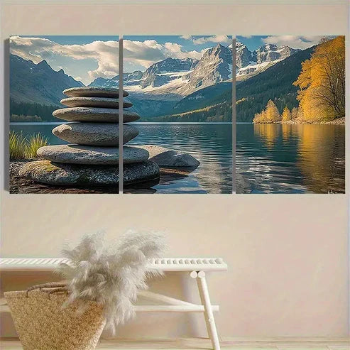 3pcs Mountain Lake Serenity Poster Wall Art Canvas Unframed - High Quality Print 100% Australian Made Wall Canvas - Bella Home Decor