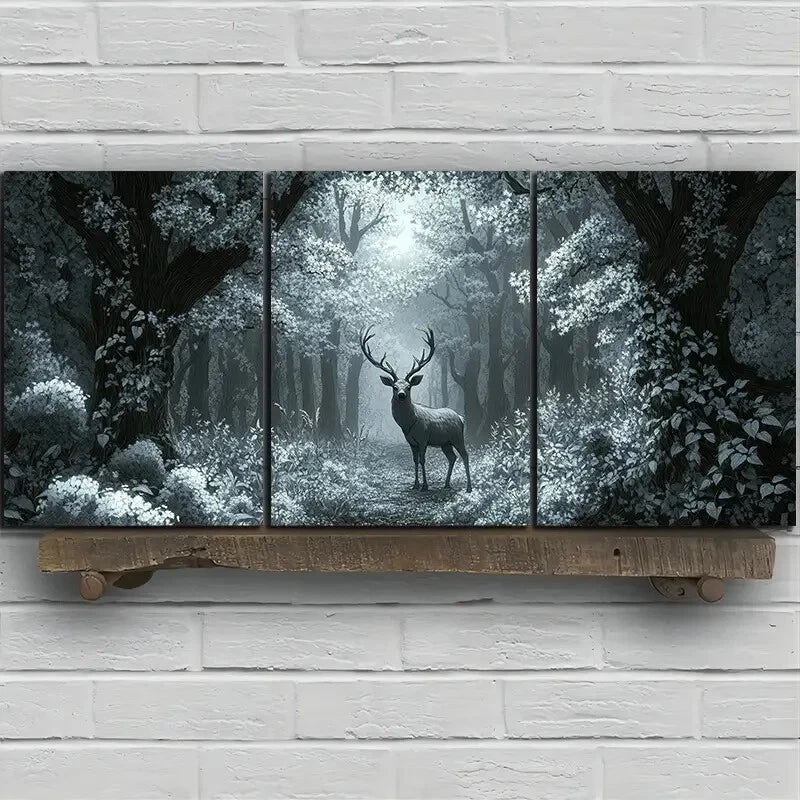 3pcs Beautiful Elk In The Forest Metal Print Ready to Hang Art - Bella Home Decor