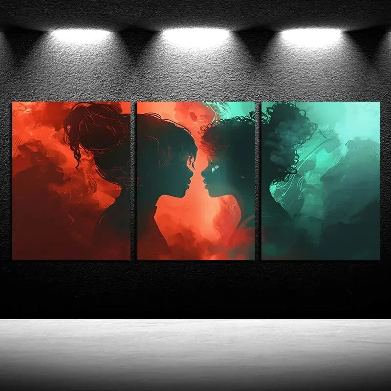 3pcs Vibrant two Women Facing each other Metal Print Ready to Hang Art - Bella Home Decor